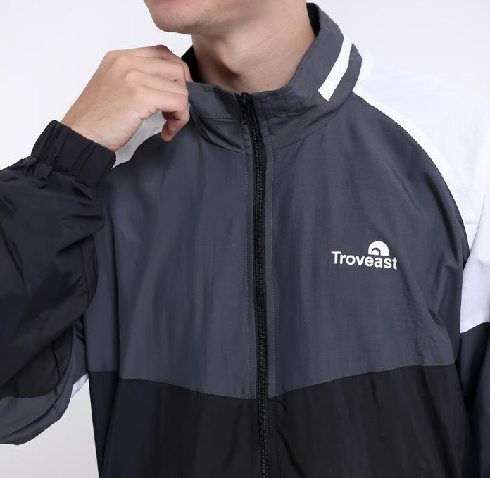 Troveast Sporty Parachute Windbreaker Jacket - Airis Black / Grey
