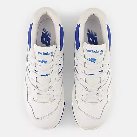 New Balance 550 White with cobalt and summer fog