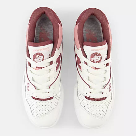 New Balance Women's 550 Sea salt with washed burgundy and pink moon