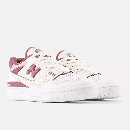 New Balance Women's 550 Sea salt with washed burgundy and pink