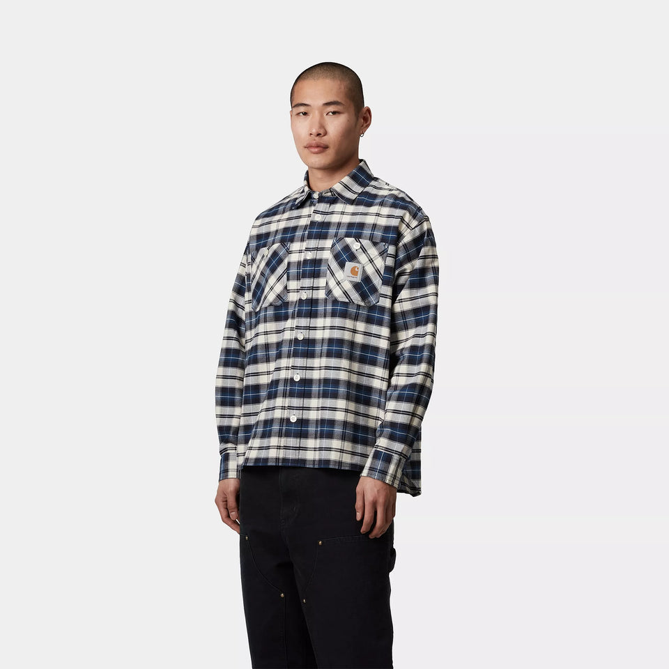 Carhartt L/S Tarbell Shirt - Tarbell Check, Dark Navy / White