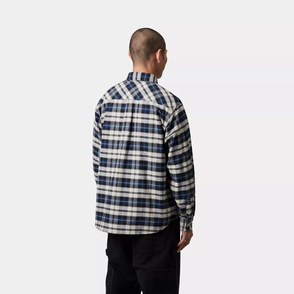 Carhartt L/S Tarbell Shirt - Tarbell Check, Dark Navy / White
