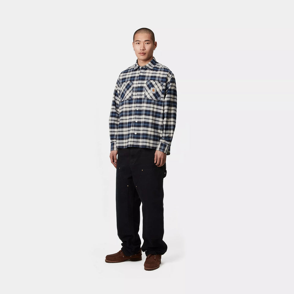 Carhartt L/S Tarbell Shirt - Tarbell Check, Dark Navy / White