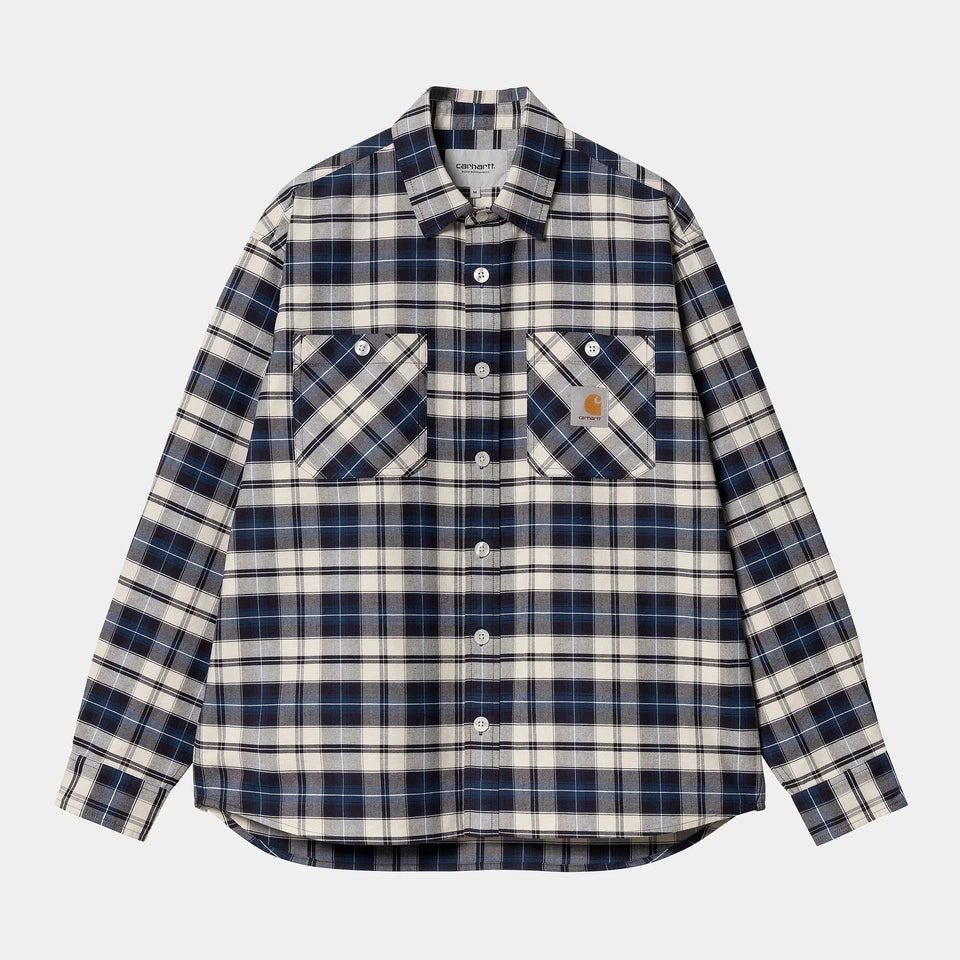 Carhartt L/S Tarbell Shirt - Tarbell Check, Dark Navy / White