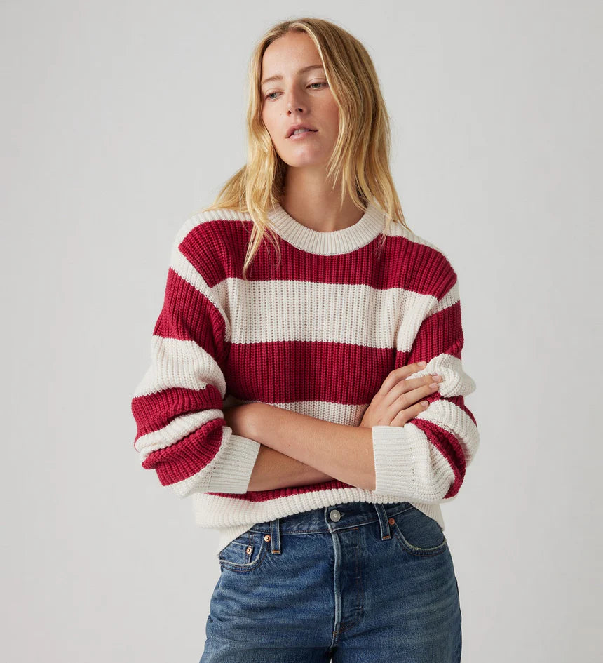Levi's Women's Rocket Sweater Charlotte Stripe Scarlet Smile