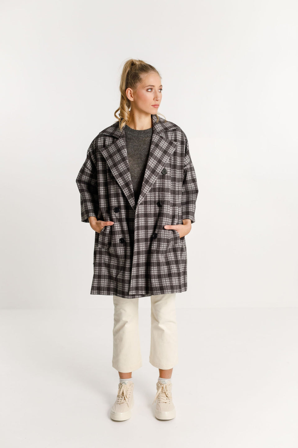Thing Thing Trixie Coat Charcoal Plaid