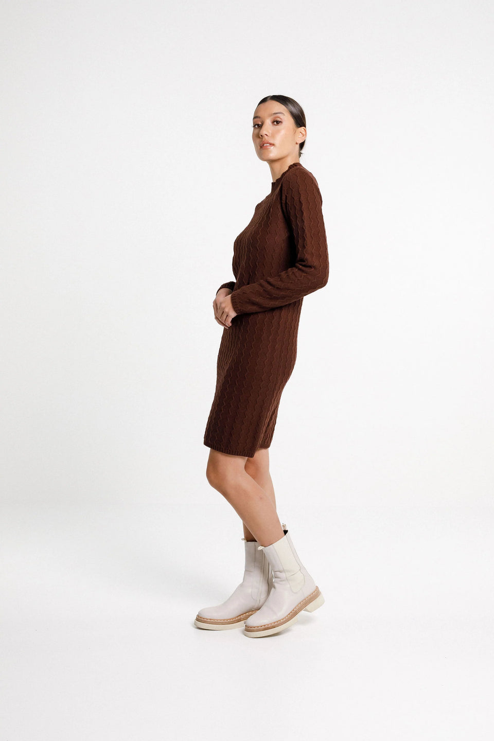 Thing Thing ZigZag Turtle Neck Dress - Chocolate