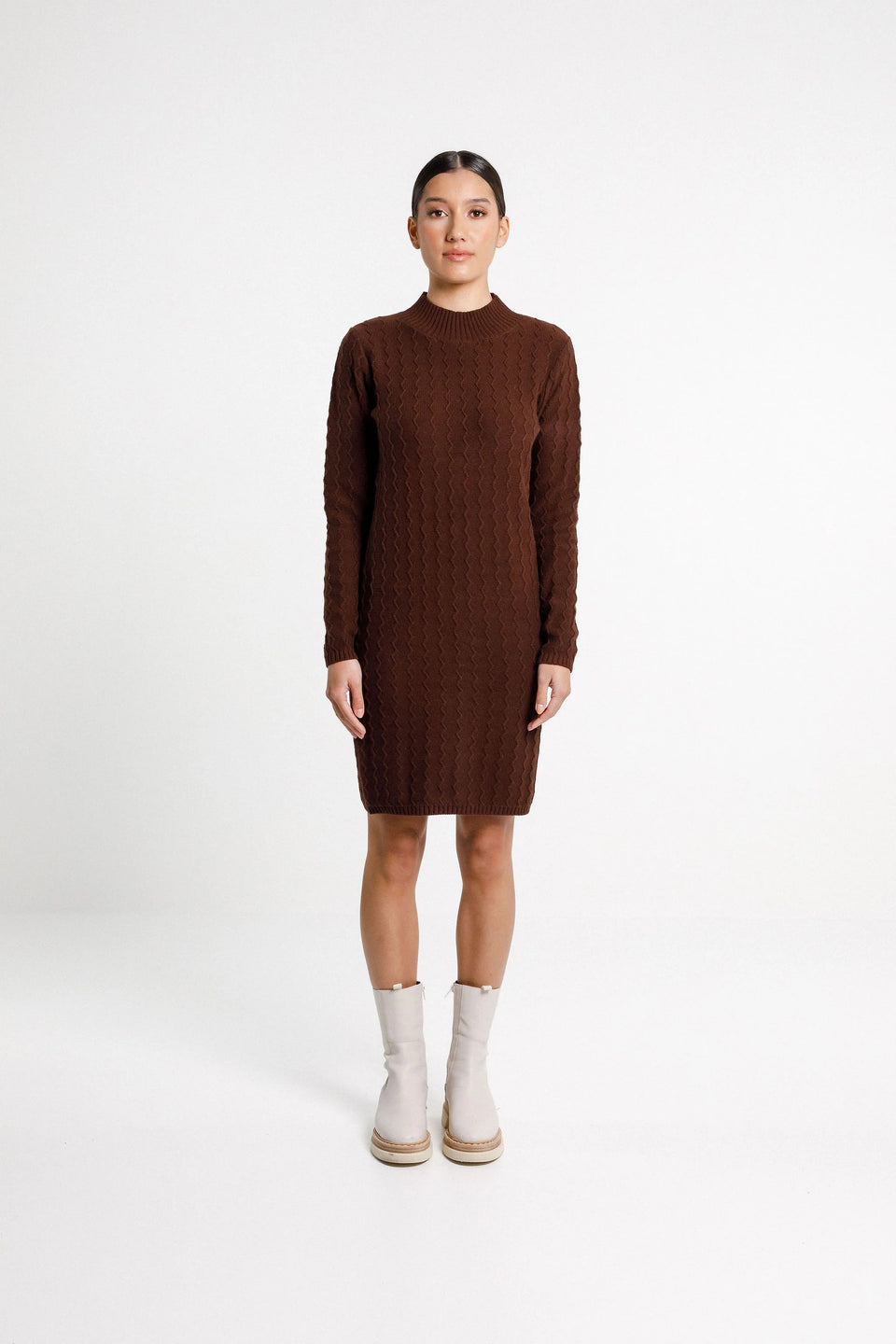 Thing Thing ZigZag Turtle Neck Dress - Chocolate
