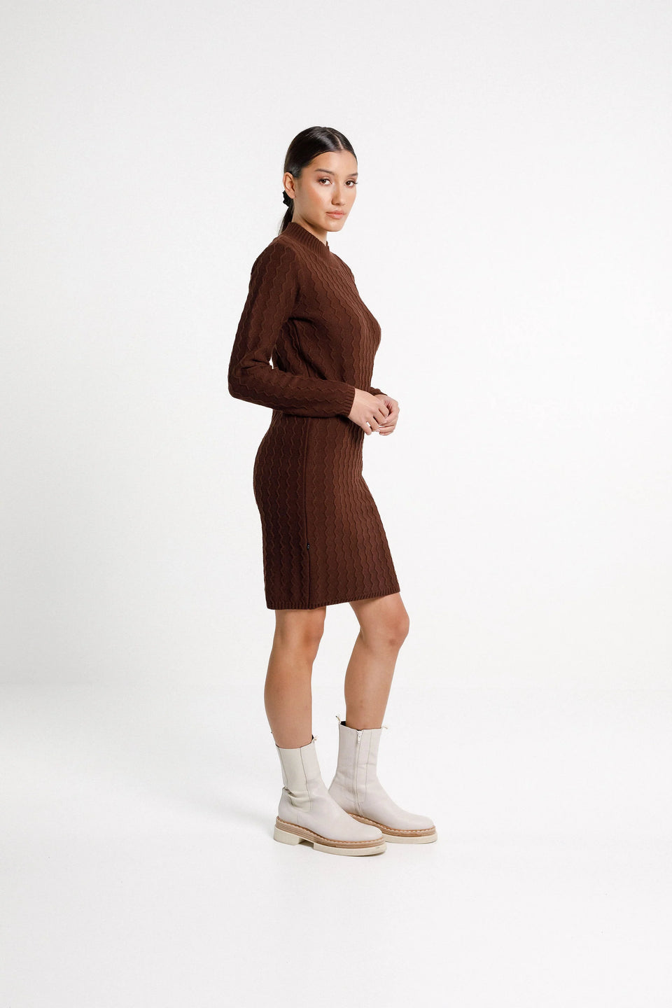Thing Thing ZigZag Turtle Neck Dress - Chocolate