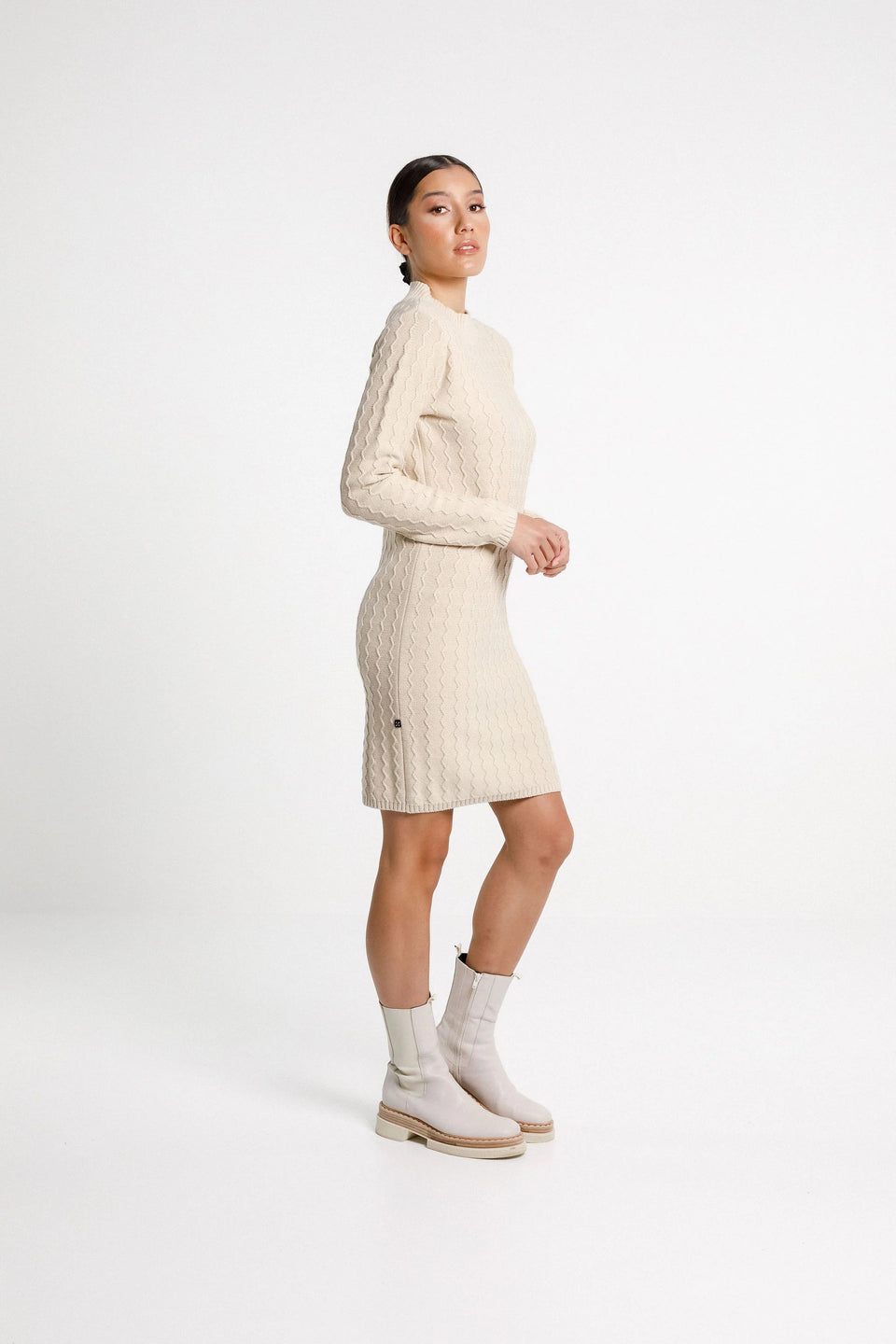 Thing Thing ZigZag Turtle Neck Dress - Latte