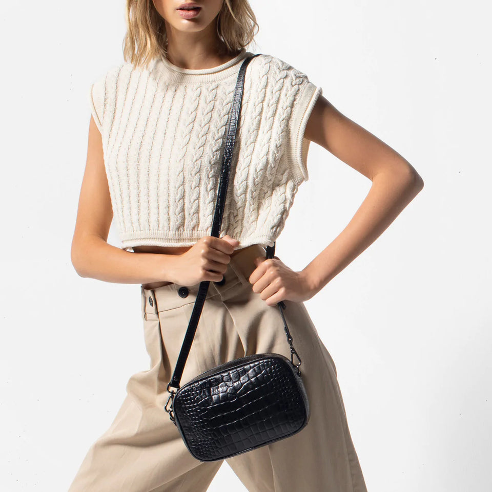 Status Anxiety Plunder Bag Black Croc Emboss