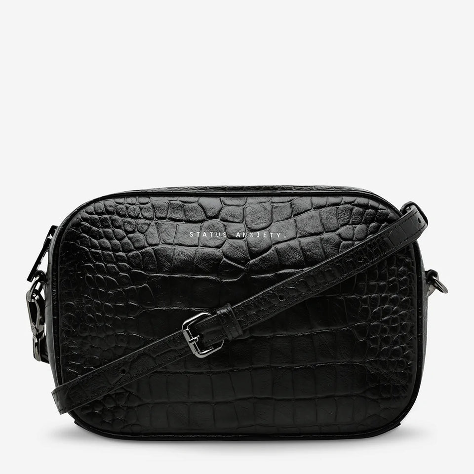 Status Anxiety Plunder Bag Black Croc Emboss