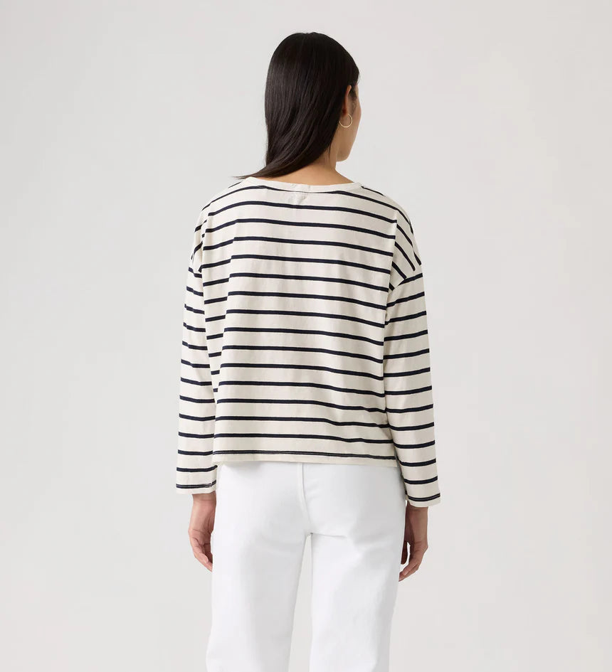 Levi's Women's Julie Slub Long Sleeve Tee - Saint Stripe Egret Navy Blazer - Stencil