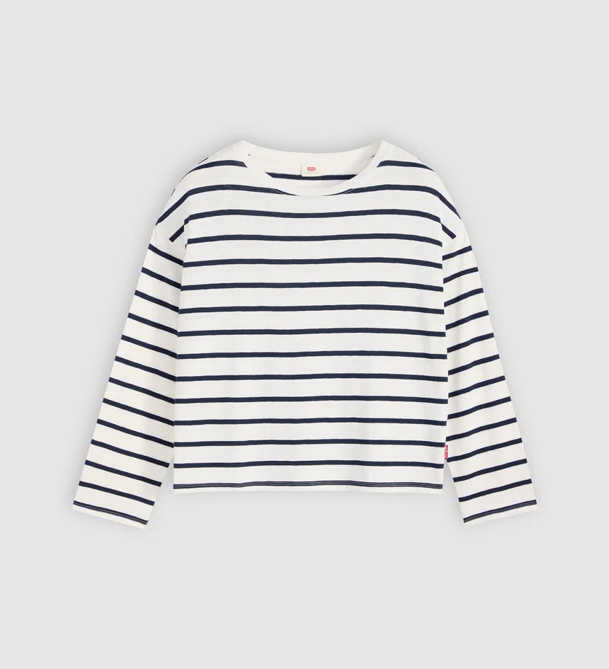 Levi's Women's Julie Slub Long Sleeve Tee - Saint Stripe Egret Navy Blazer - Stencil