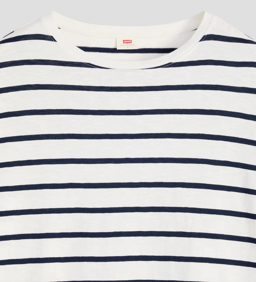 Levi's Women's Julie Slub Long Sleeve Tee - Saint Stripe Egret Navy Blazer - Stencil