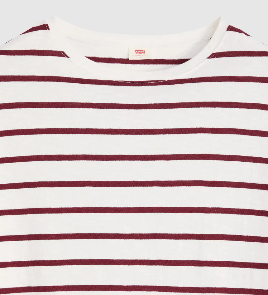 Levi's Women's Julie Slub Long Sleeve Tee - Saint Stripe Egret Tawny Port - Stencil