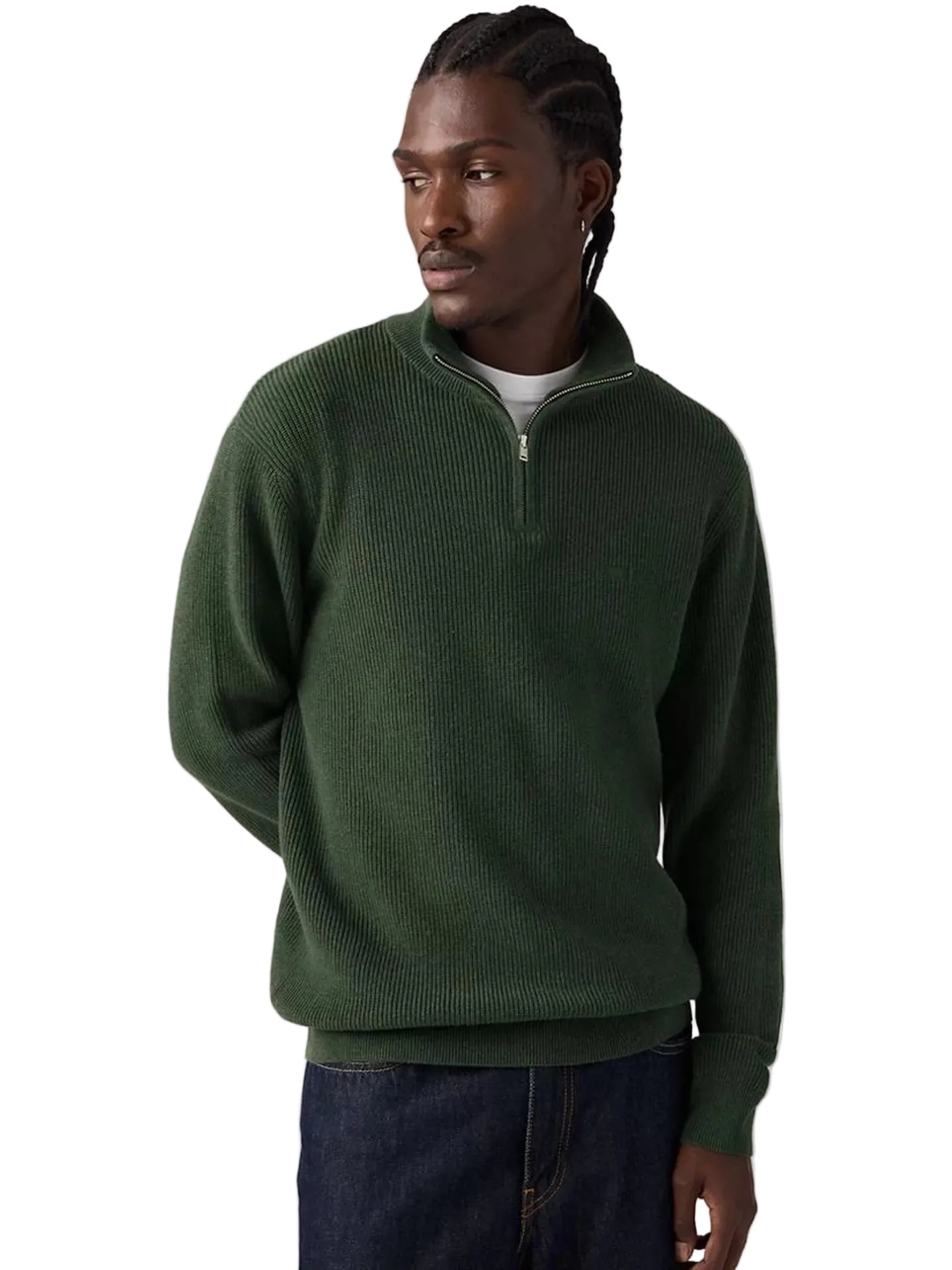 Levis Housemark Quarter Zip Sweater - Duffle Bag Heather Green - Stencil