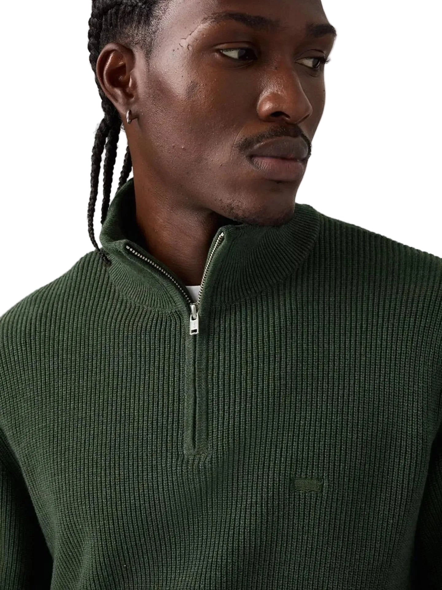 Levis Housemark Quarter Zip Sweater - Duffle Bag Heather Green - Stencil