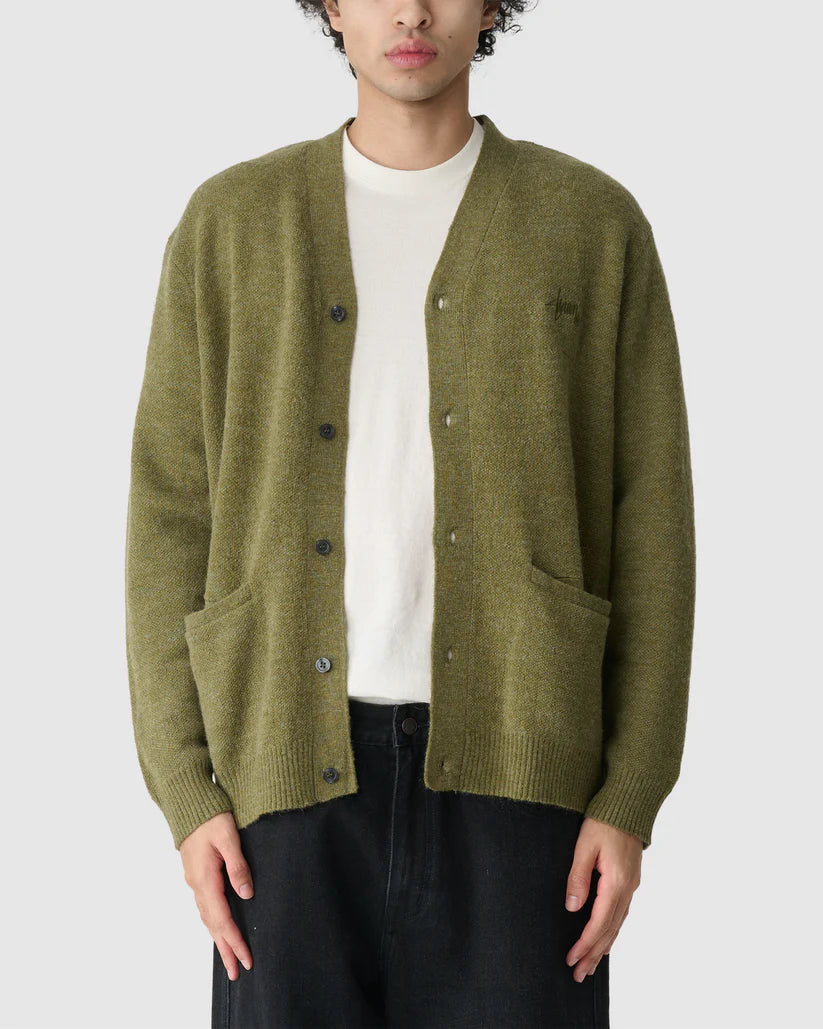 S-Double Knit Script Cardigan - Olive - Stencil