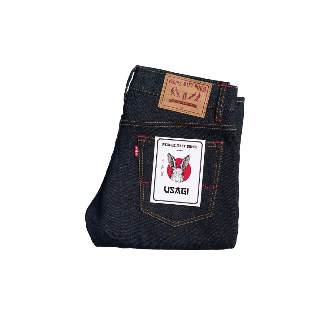 PMD & Co USAGI 14oz Black Indigo Denim Selvedge Accent Slim Fit - Stencil