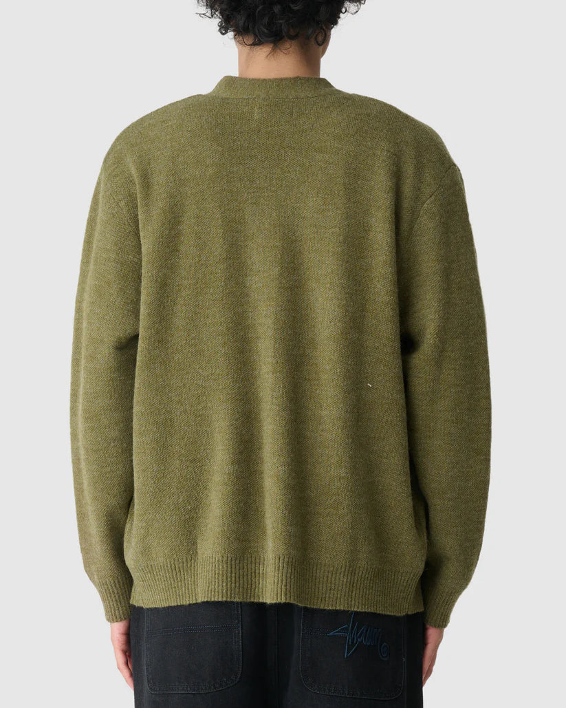 S-Double Knit Script Cardigan - Olive - Stencil