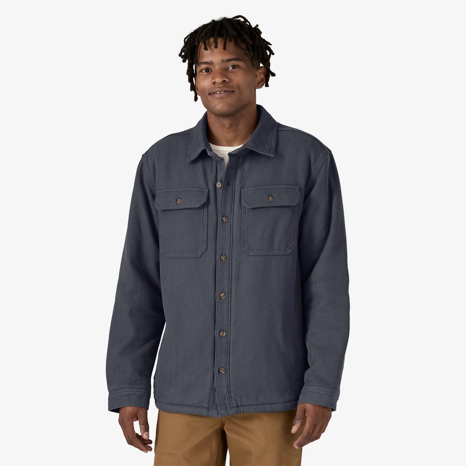 Patagonia Men's Pile-Lined Fjord Loft Shirt - Jacket - Low Tide: Forge Grey - Stencil