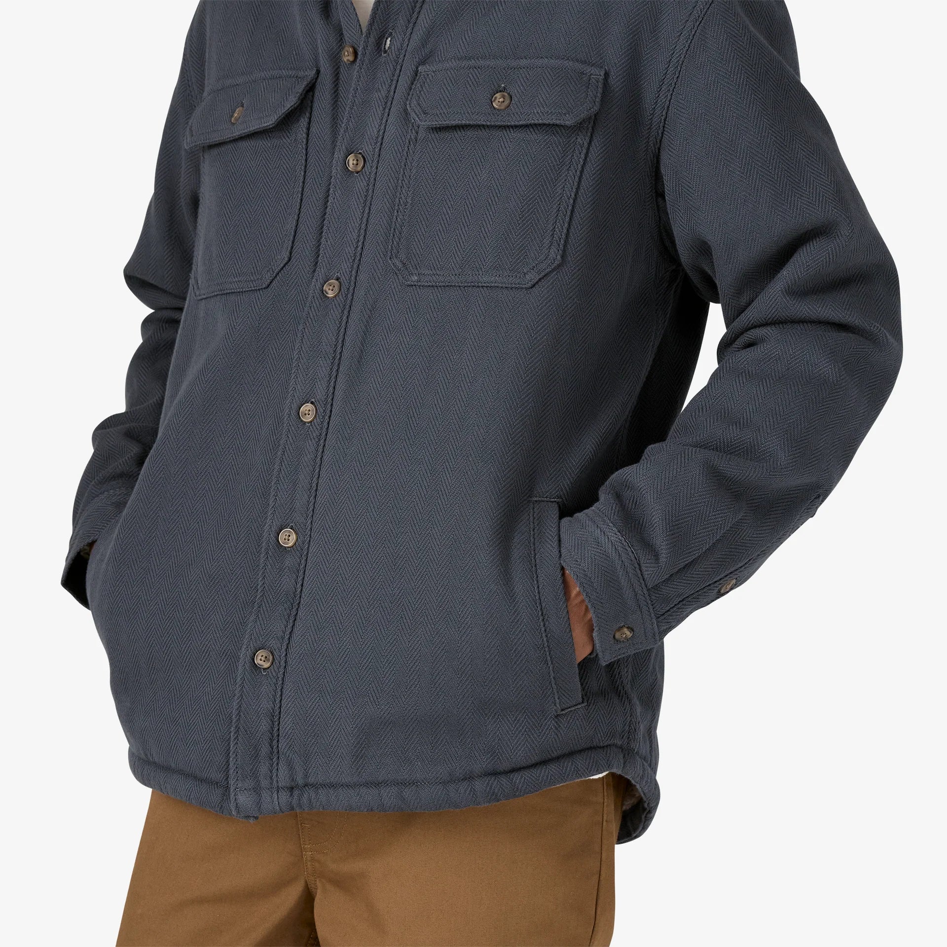 Patagonia Men's Pile-Lined Fjord Loft Shirt - Jacket - Low Tide: Forge Grey - Stencil