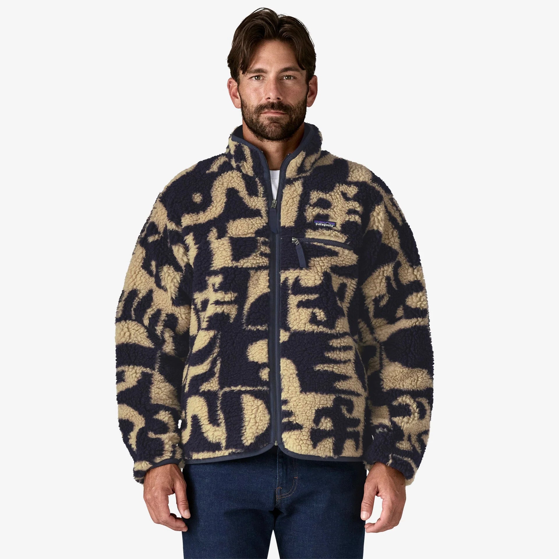 Patagonia Men's Natural Blend Retro Cardigan - Mother Tree : Oar Tan - Stencil
