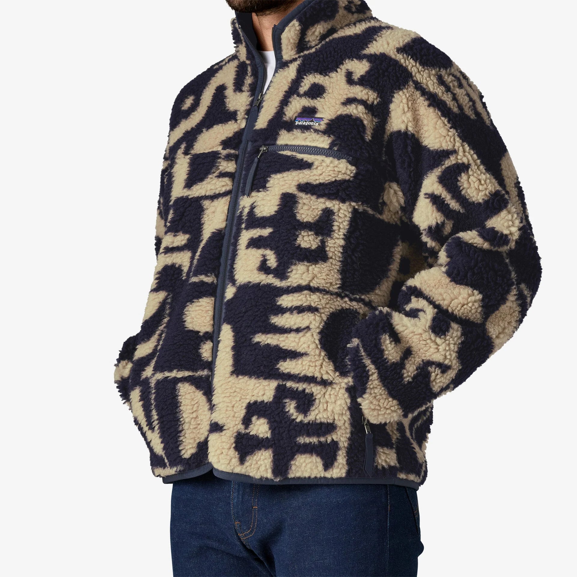 Patagonia Men's Natural Blend Retro Cardigan - Mother Tree : Oar Tan - Stencil