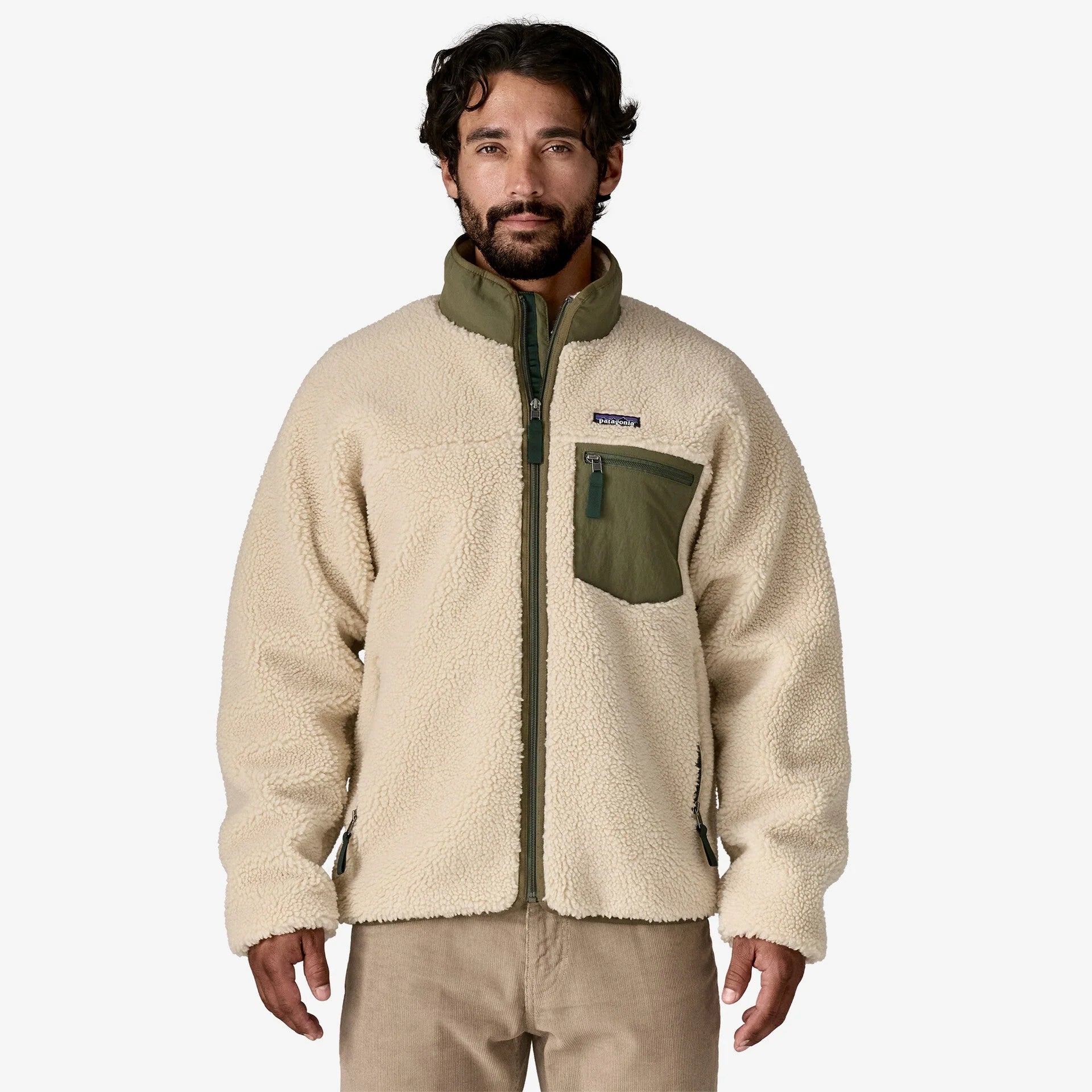 Patagonia Men's Classic Retro-X Jacket - Dark Natural with Basin Green - Stencil