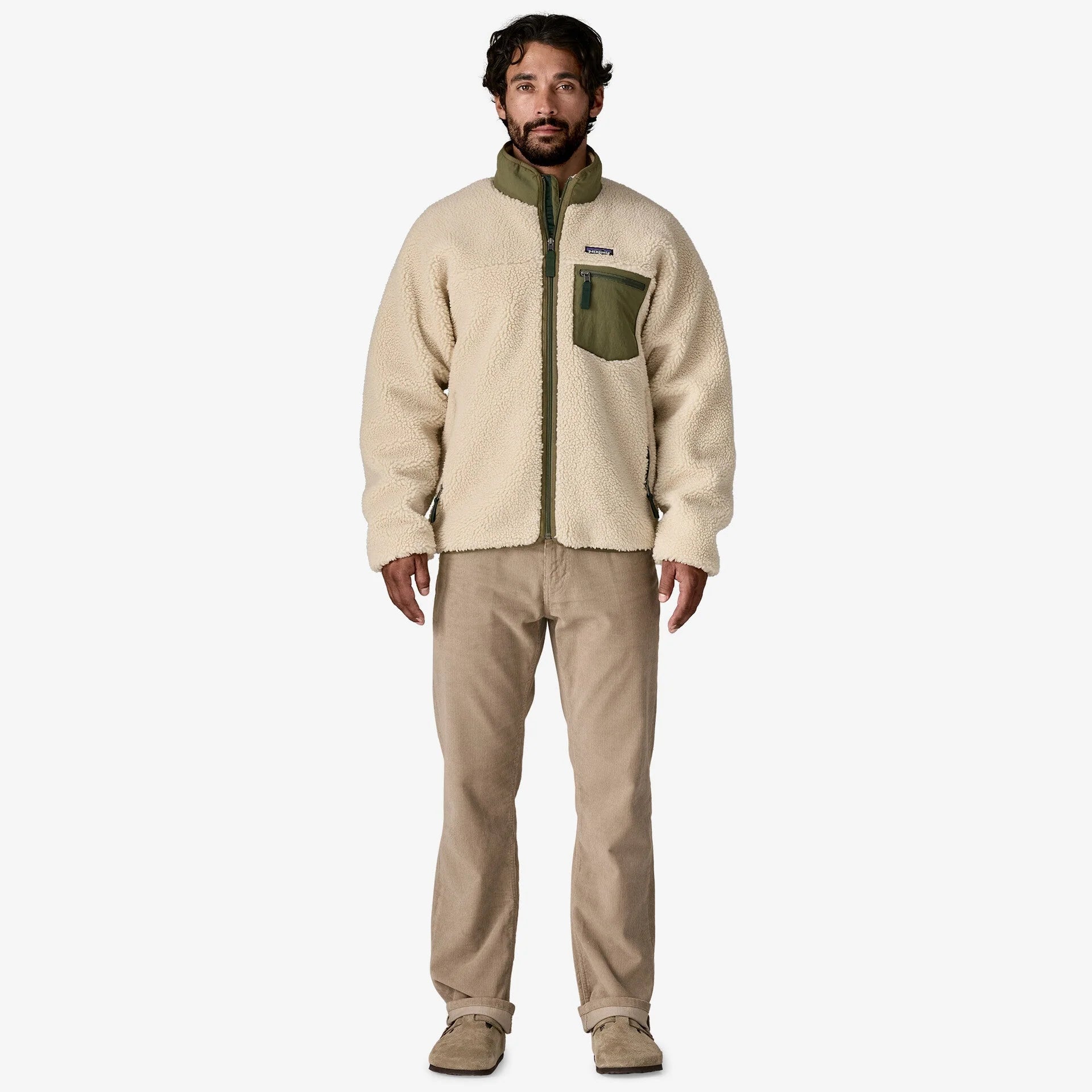 Patagonia Men's Classic Retro-X Jacket - Dark Natural with Basin Green - Stencil