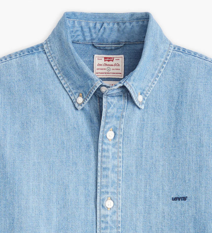 Levi's Mens Short-Sleeve Authentic Button Down Shirt - Eli Medium Blue Wash