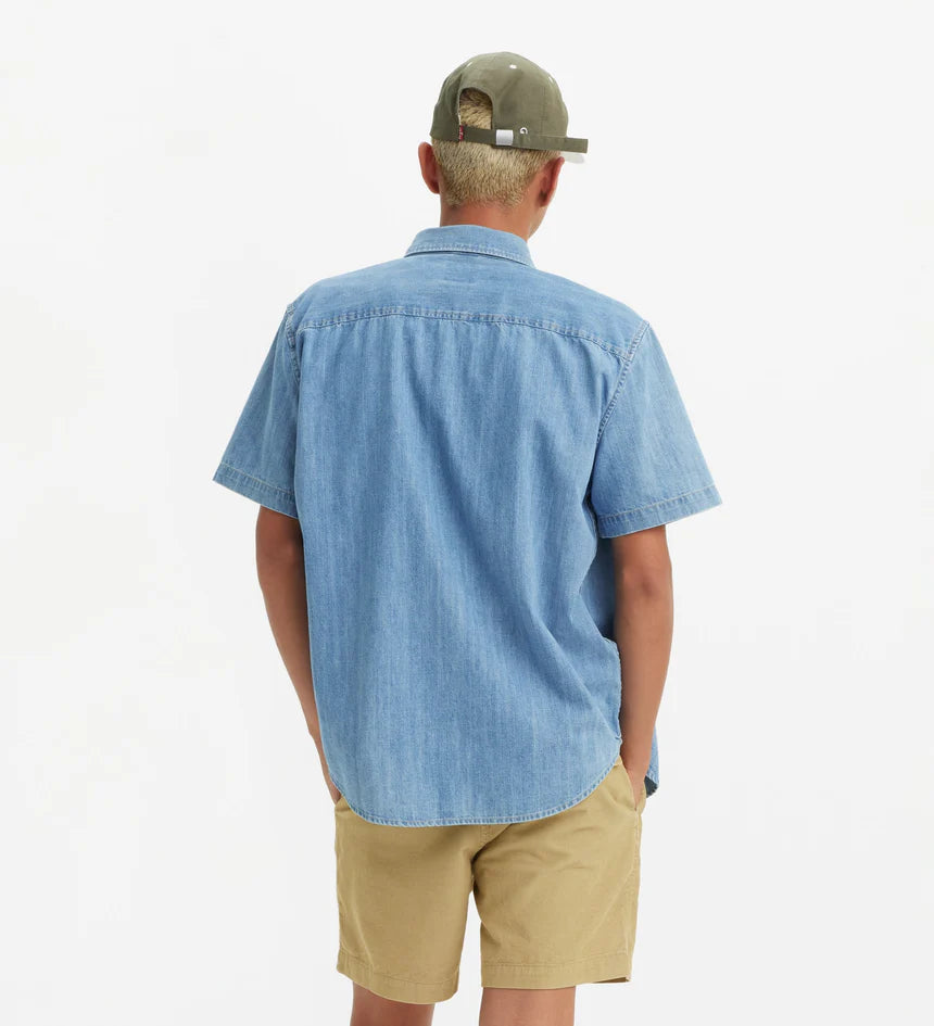 Levi's Mens Short-Sleeve Authentic Button Down Shirt - Eli Medium Blue Wash