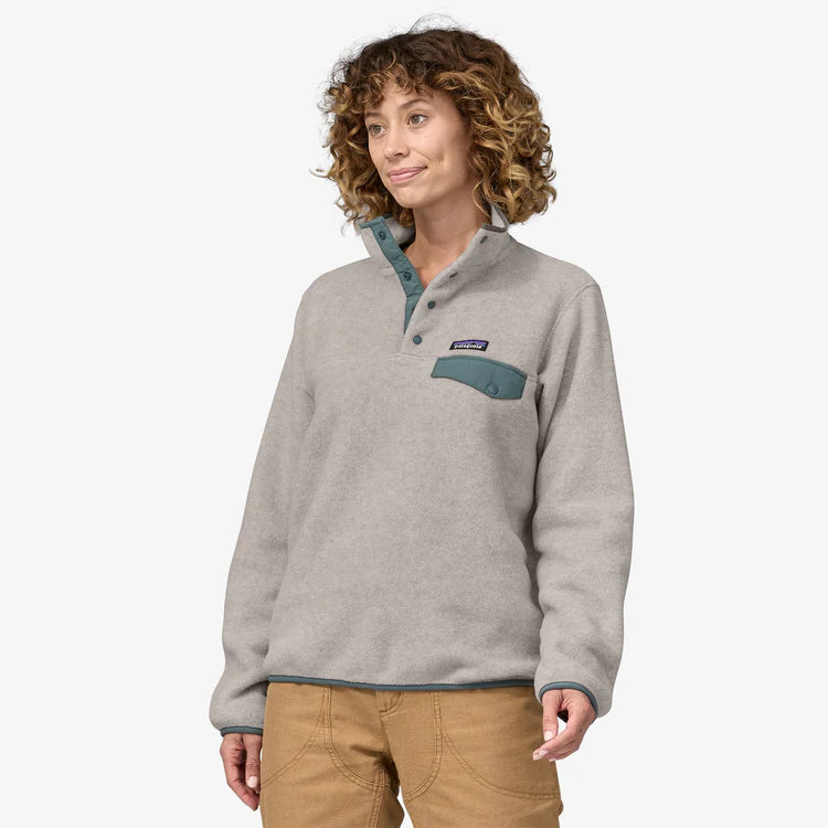 Patagonia Women's Lightweight Synchilla® Snap-T® Pullover - Oatmeal Heather w/Nouveau Green