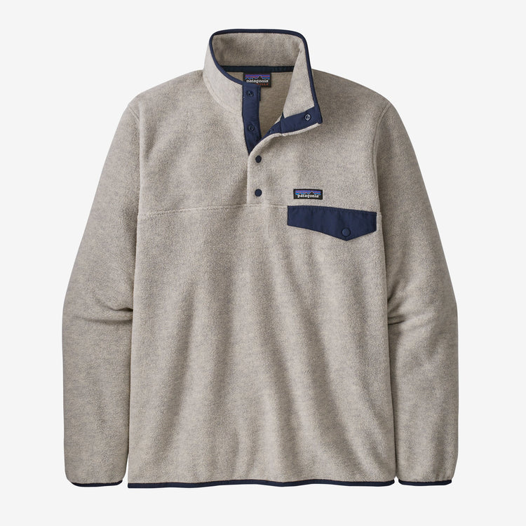 Patagonia Men's Lightweight Synchilla® Snap-T® Fleece Pullover - Oatmeal Heather / Smolder Blue - Stencil