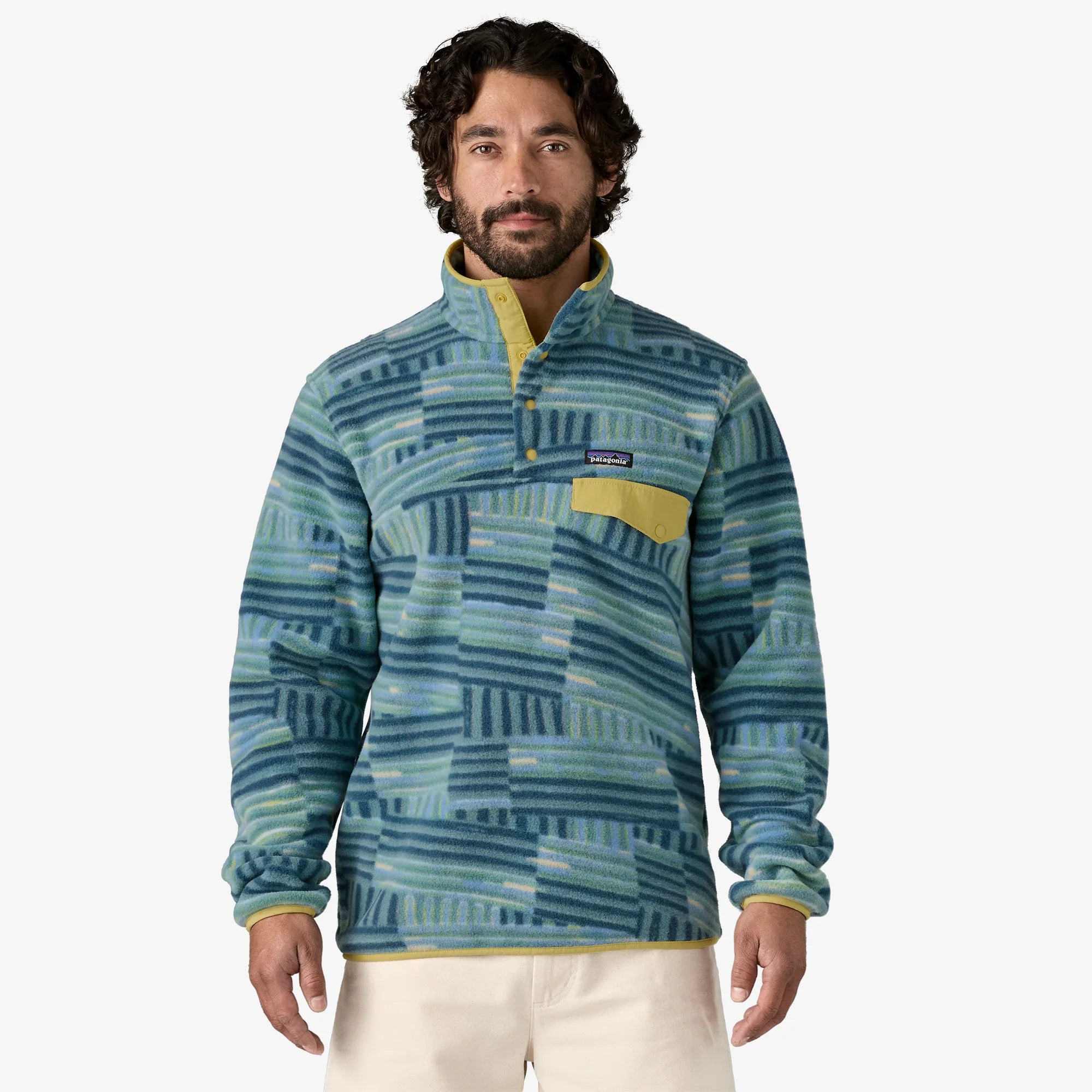 Patagonia Men's Lightweight Synchilla® Snap-T® Pullover - Quilty Fitz: Wetland Blue - Stencil