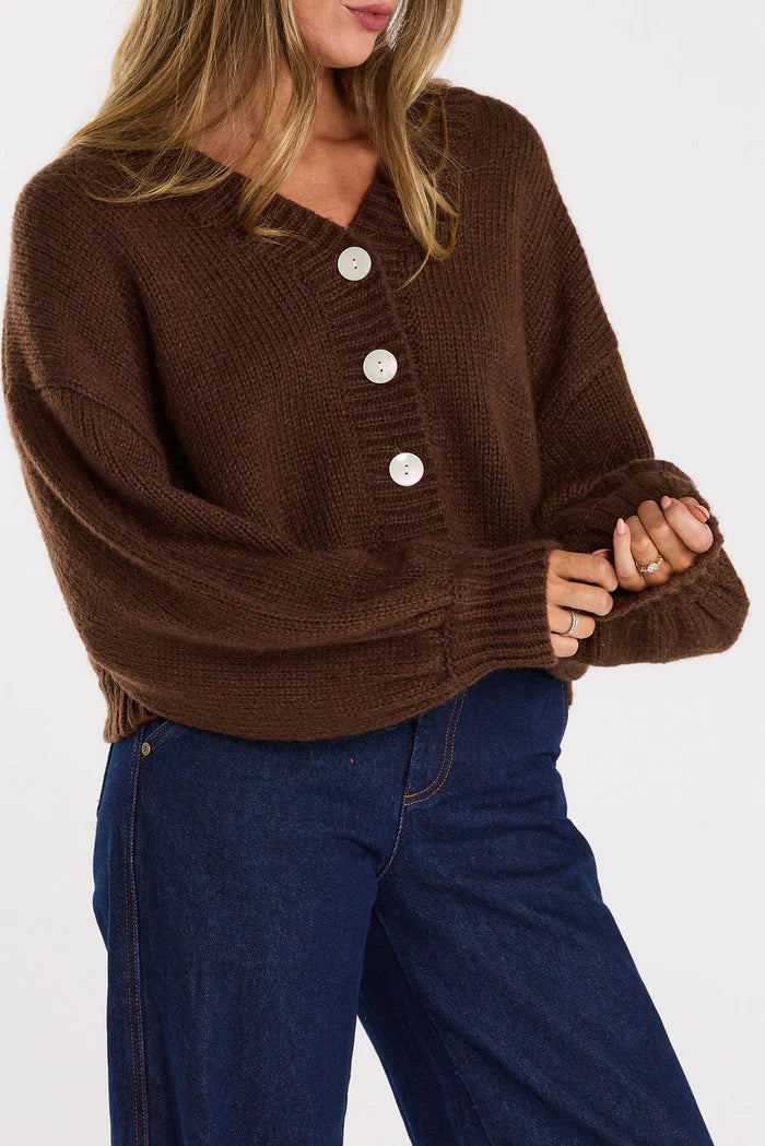 Thing Thing Huddle Cardigan - Chocolate - Stencil