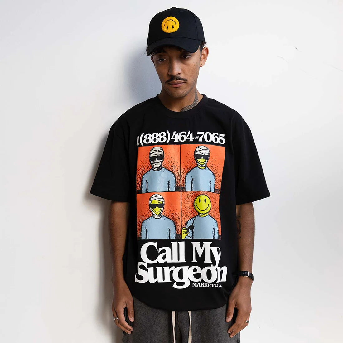 Market x Smiley Call My Surgeon Tee - Black - Stencil
