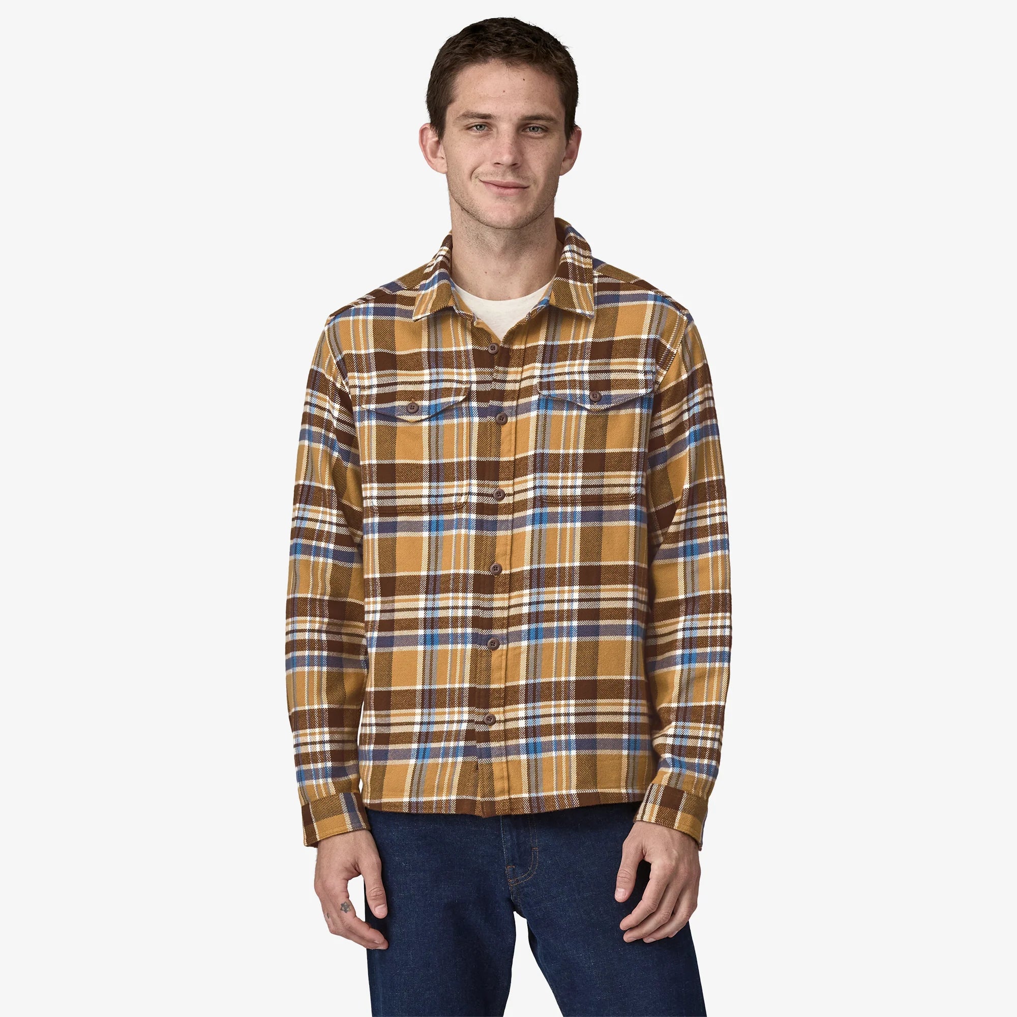 Patagonia Men's Fjord Flannel Shirt - Adventurer: Pufferfish Gold - Stencil