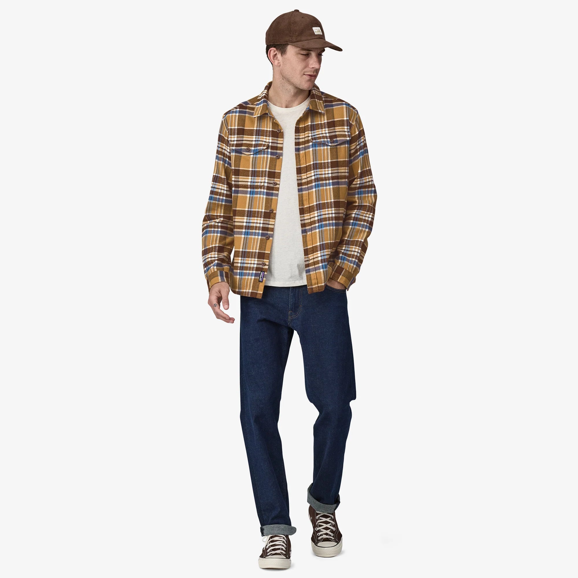 Patagonia Men's Fjord Flannel Shirt - Adventurer: Pufferfish Gold - Stencil