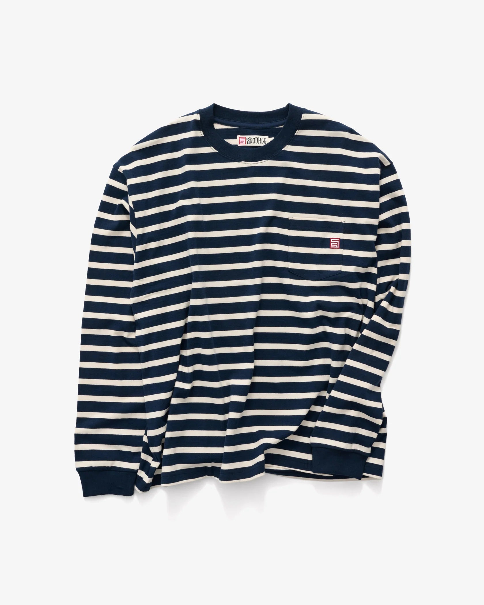 S-Double Stripe L/S Tee - Navy/Cream