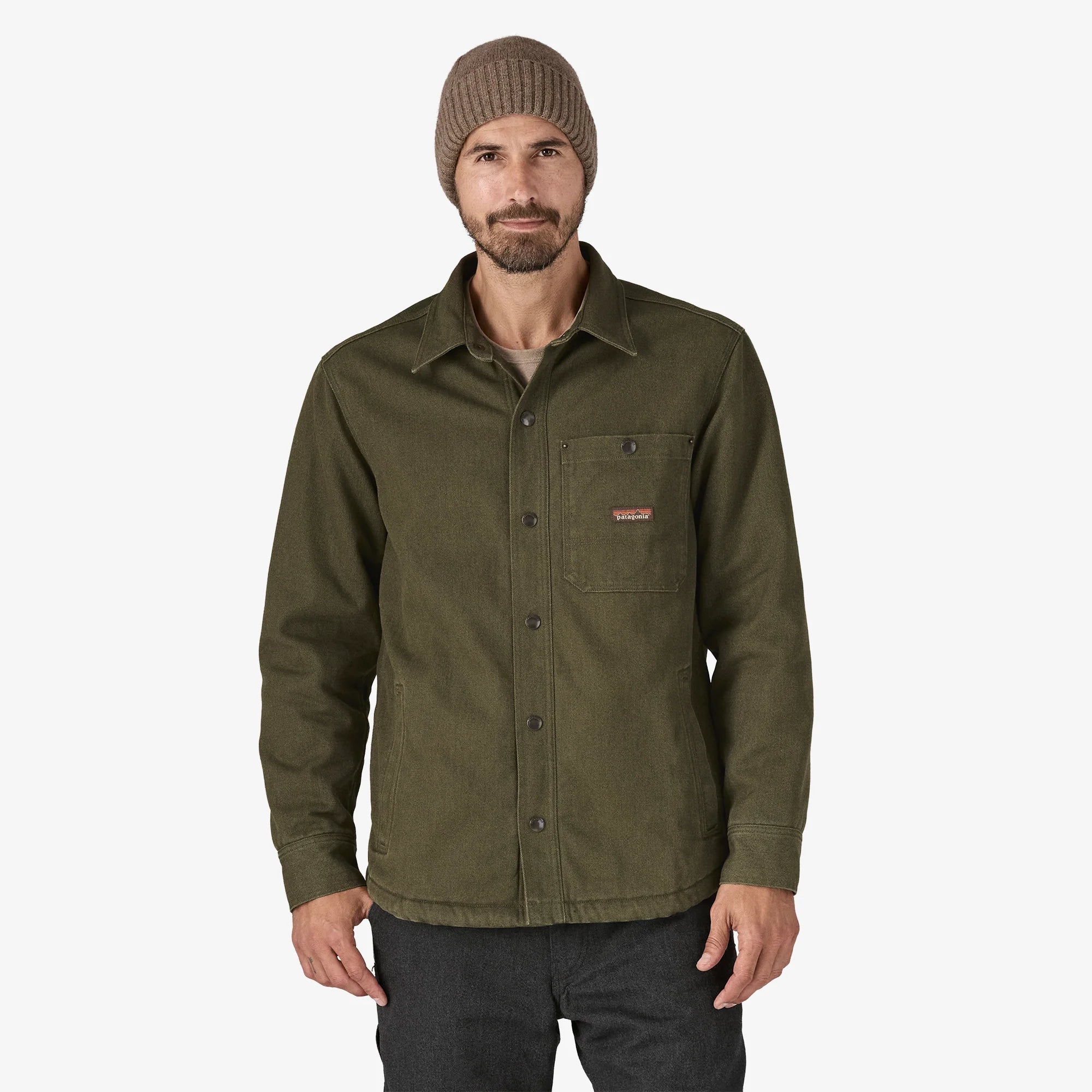 Patagonia Men's Iron Forge™ Fleece-Lined Jacket-Shirt - Pine Needle Green - Stencil