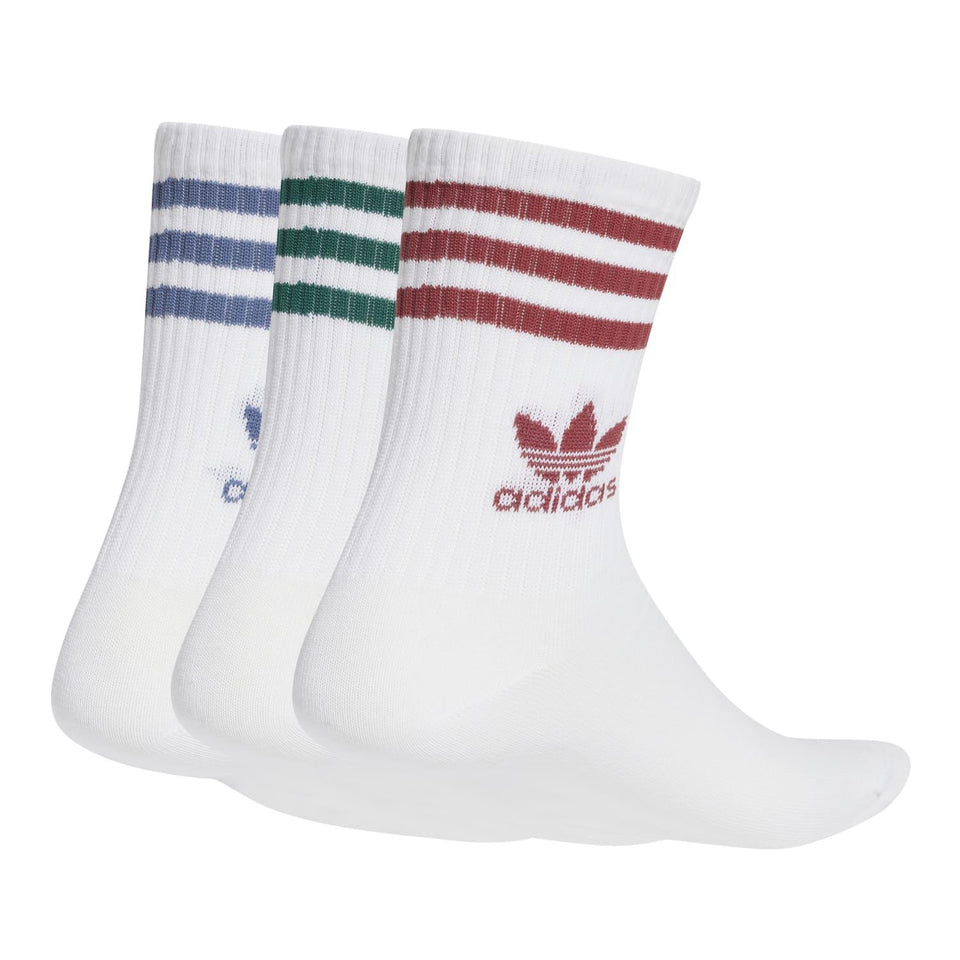 Adidas Mid Cut Crew Sock 3 Pairs - White / Preloved Ruby / Preloved Ink / Collegiate Green