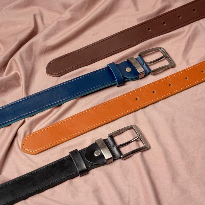 Philo Goods Double Layer Mens 4cm Leather Belt - Blue