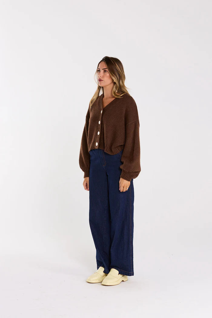 Thing Thing Huddle Cardigan - Chocolate - Stencil