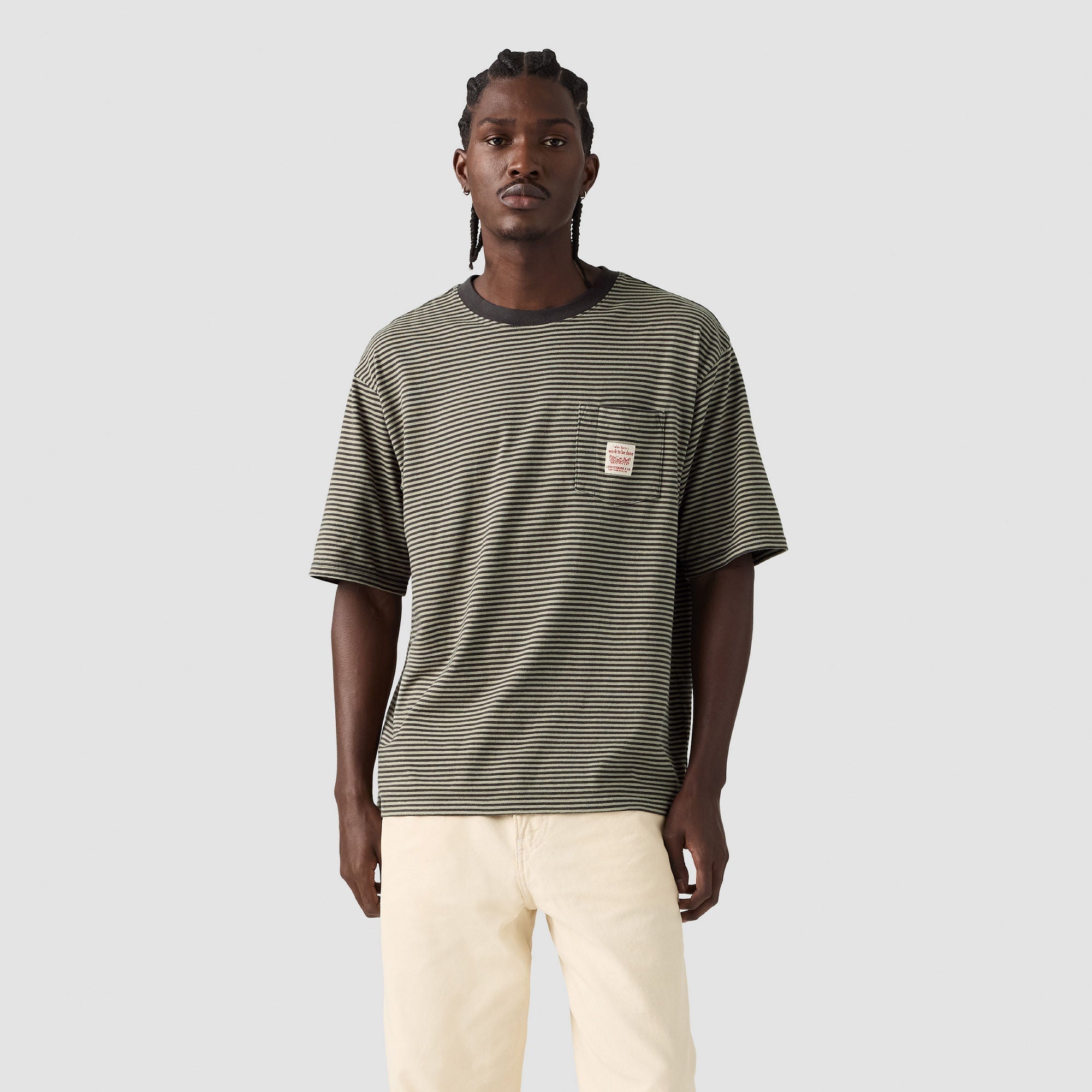 Levi's Men's Short-Sleeve Workwear T-Shirt - Euan Stripe Dried Sage - Stencil