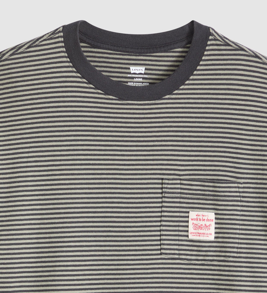 Levi's Men's Short-Sleeve Workwear T-Shirt - Euan Stripe Dried Sage - Stencil