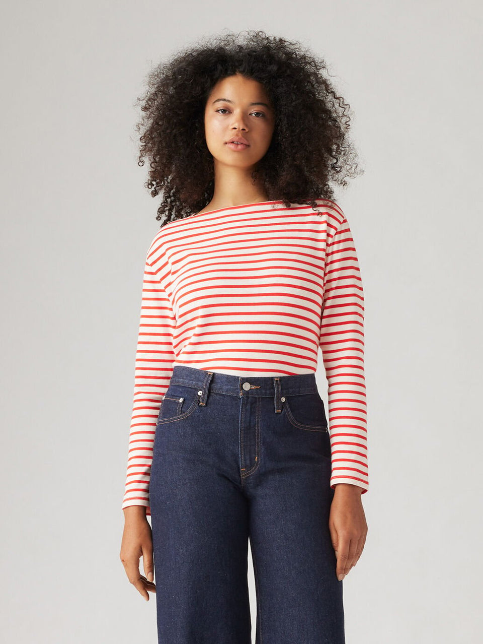 Levi's Women's Bay Sailor LS Tee - Open Water Stripe Flame Scarlet