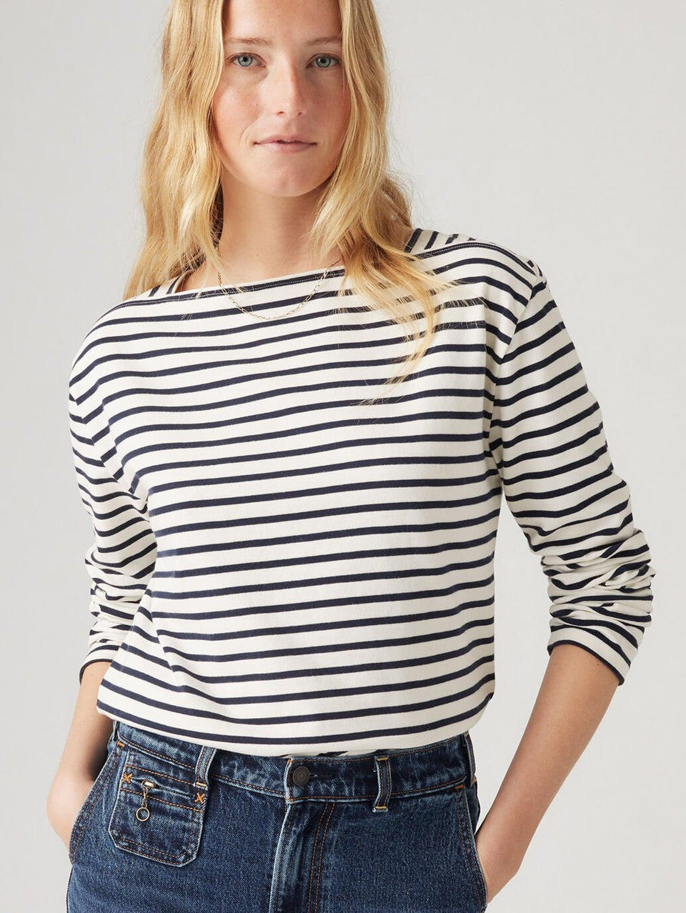 Levis Women's Bay Sailor LS Tee - Open Water Stripe Navy Blazer