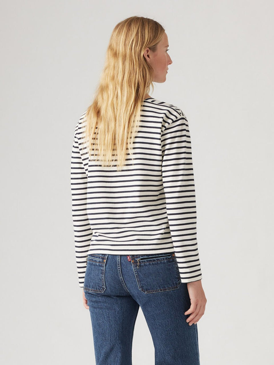 Levis Women's Bay Sailor LS Tee - Open Water Stripe Navy Blazer